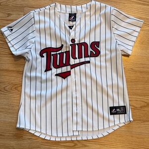 Minnesota Twins Majestic women’s White and Black Pinstripe Jersey